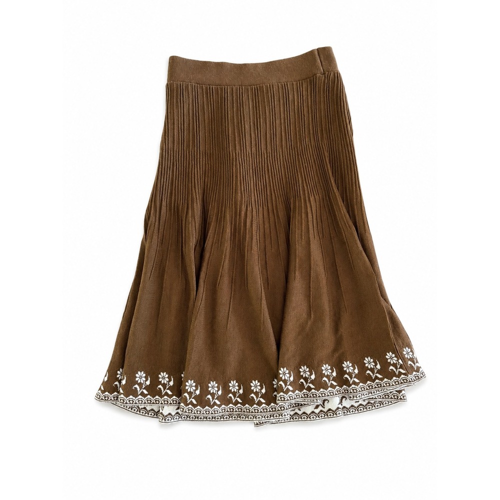 NWT Ariella Brown Micro Pleated Midi Skirt Folk Cottagecore Hippie Bohemian S
